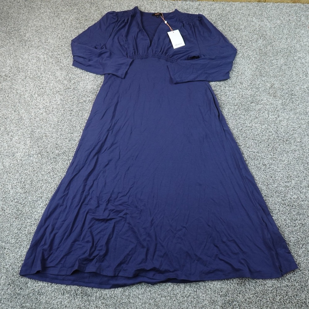 NEW Quince Dress Womens L Blue Tencel Jersey V Neck Long Sleeve Midi Fit Flare